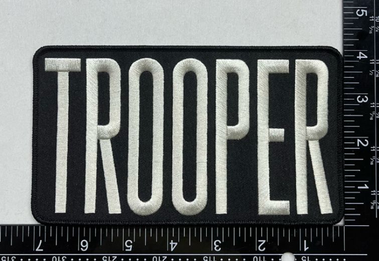 TROOPER BACK PATCH, LIGHT GREY / SILVER on BLACK - VELCRO.